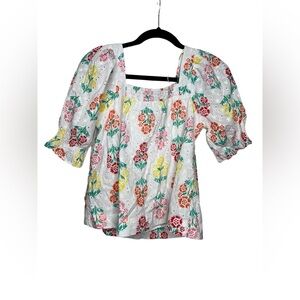 DRAPER JAMES RAVP Eyelette White Flower Print Blouse. Size Medium